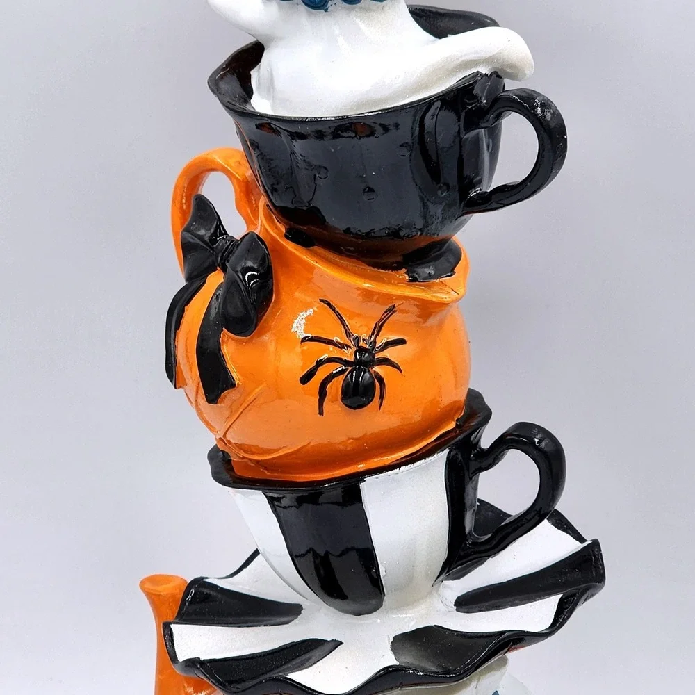Halloween Stacked Ghost Pumpkin Teapot Teacup Figurine 12.5